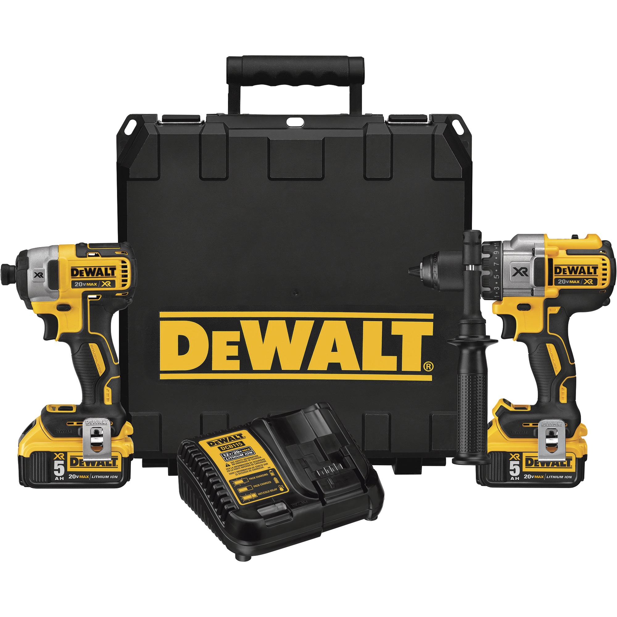DEWALT Cordless 20 Volt MAX XR Lithium-Ion Brushless Premium Hammer Drill and Impact Driver Combo Kit, 2 Batteries, Model# DCK299P2